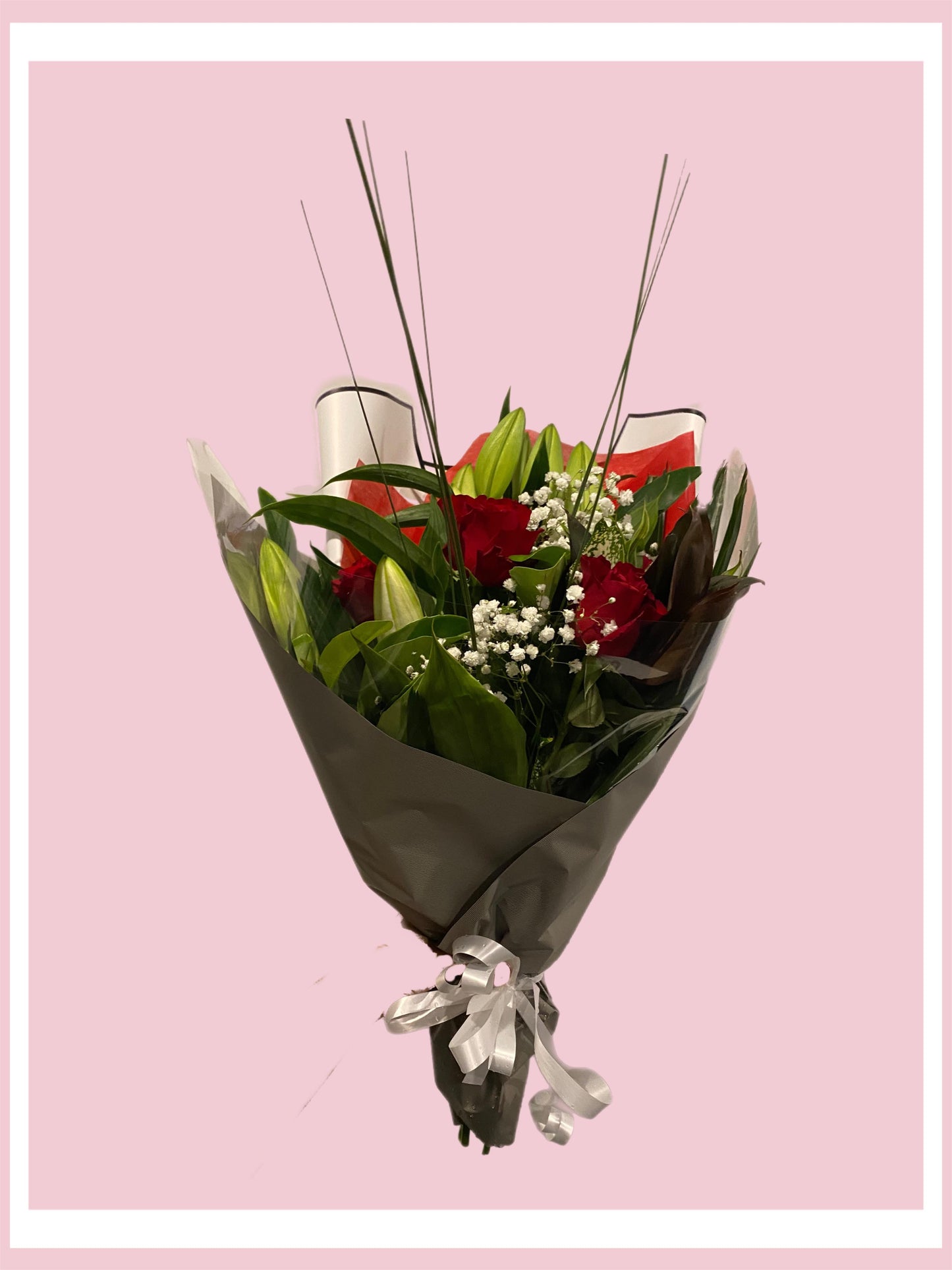 Rose Bouquet with lilies & Spear Grass