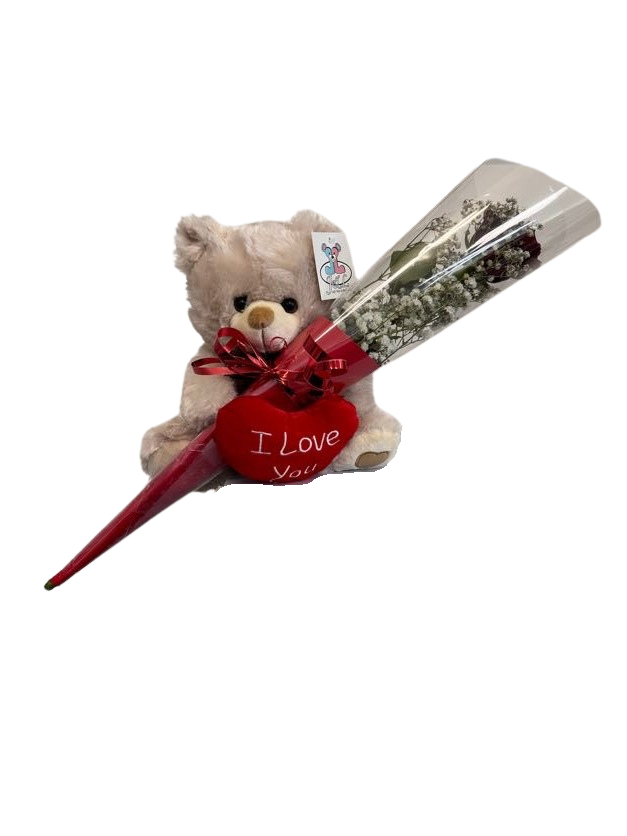 Single Rose & Bear